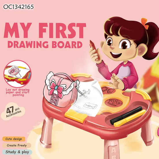 Set Montessori Electronic Early Educational Toys Children LED Projection Learning Drawing Board for Kids with Color Pens Pap