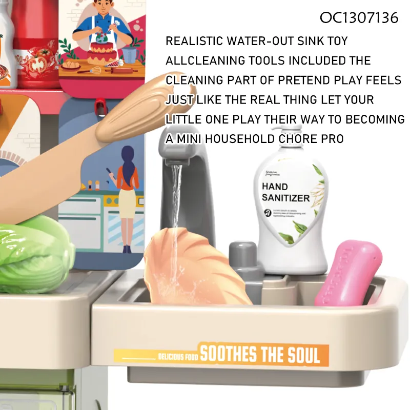 Wholesale Girls Pretend Play Sink Spray Children's Plastic Kitchen Play Set Electric Cooking Foods Toys