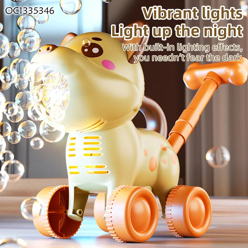 Outdoor Fun Game Electric Animal Stroller Push Cart Kids Sensory Toy Summer Multi Hole LED Soap Plastic Bubbles Make Machine Gun