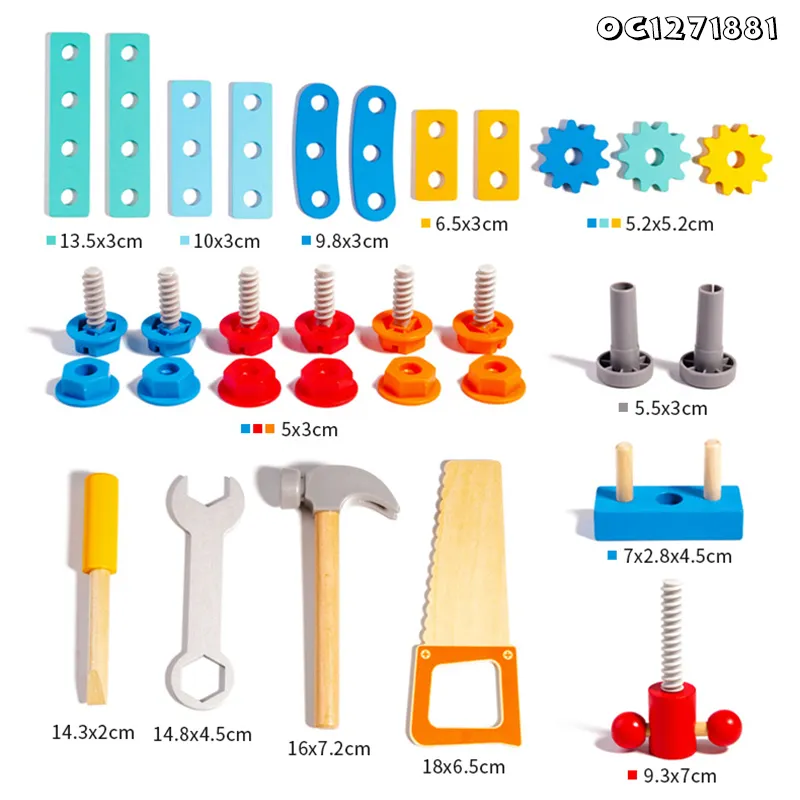 Screws and Nuts Home Exercise Hand Wooden Educational Toys Construction Equipments Tool Engine Repair Sets Toys for Boys with Storage