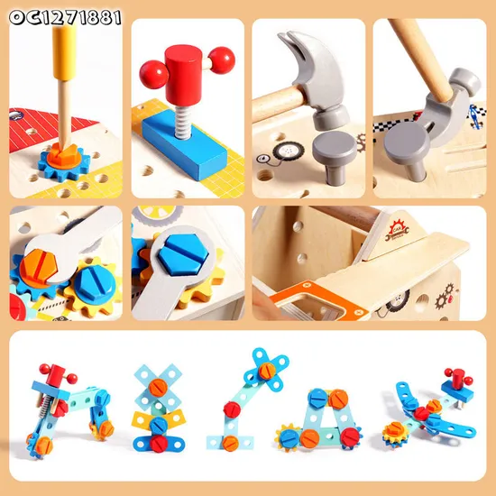 Screws and Nuts Home Exercise Hand Wooden Educational Toys Construction Equipments Tool Engine Repair Sets Toys for Boys with Storage