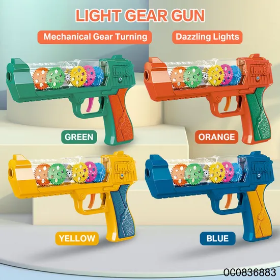 Kids Wholesale Transparent Electronic Gear Toy Guns with Sound and Light