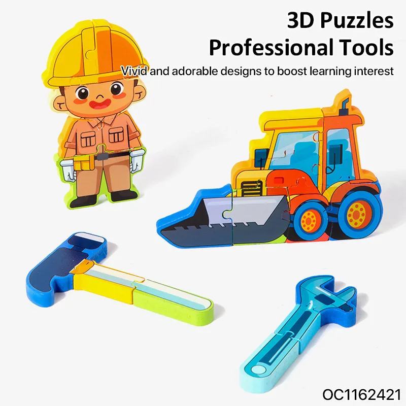 3D Ambulance Kid DIY Wooden Puzzle Toy Intelligence Early Education Vehicle Creative Montessori Toy