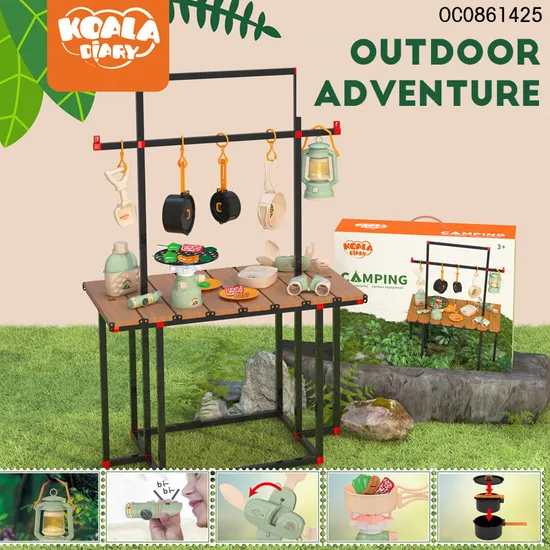 Wholesale Pretend Play Outdoor Explore Set Camping Kids Children's Plastic Kitchen Simulation Vegetable Fruit Food Cooking Toy