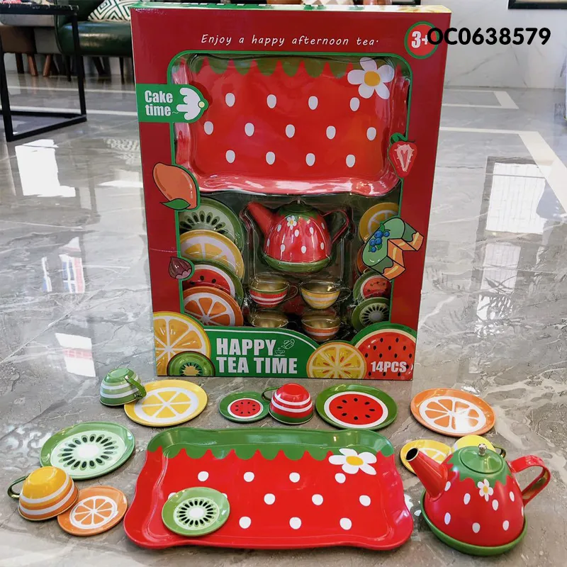 Wholesale Fruit Steel Tea Cups and Toys Mini Kitchen Pretend Gift Play Set