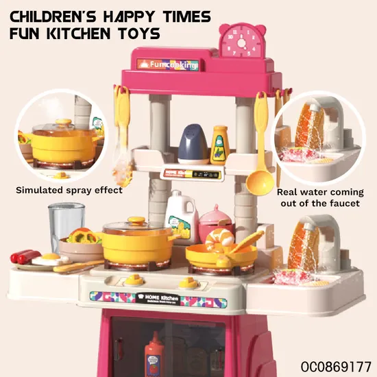 Wholesale Play Pretend Kitchen Cooking Pink Plastic Kitchen Toys Gift Set for Kids