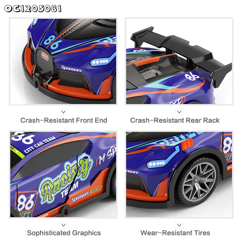 LED Lighted up 1: 22 Scale Plastic Drift Racing Toy Race Sport Cars Model with Remote Control for Wholesale