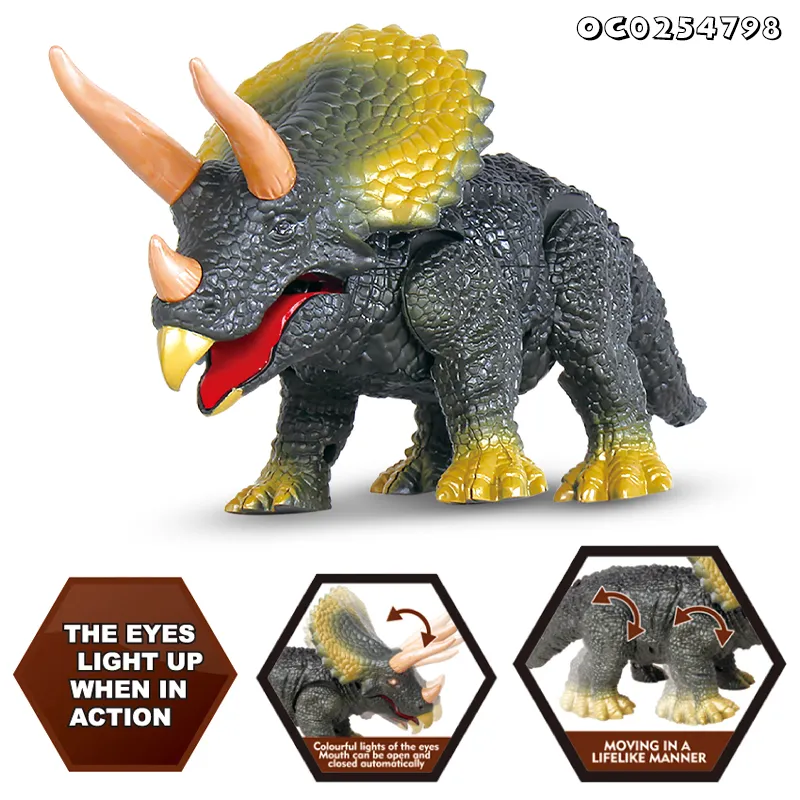Interactive Realistic Animatronic Robotic Toy Walking Dinosaur Triceratop Infrared Remote Control Toy with Light and Sound Wholesale