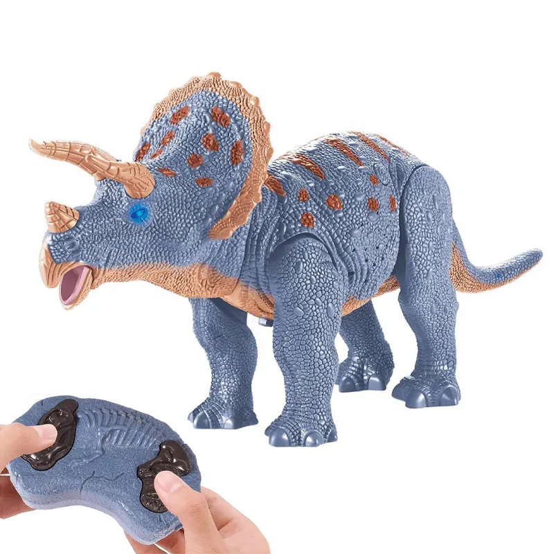 Dinosaur Theme Gifts Infrared Remote Control Model Simulation Walking RC Dinosaurs Light up Toy for Kids Triceratops Toy with Sound