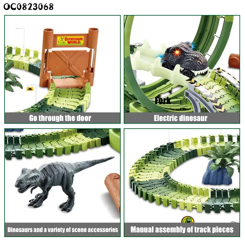 Kids Adventure Electric Slot Toys Boys Race Track Dinosaur Car Set with PVC Dinosaur Toy
