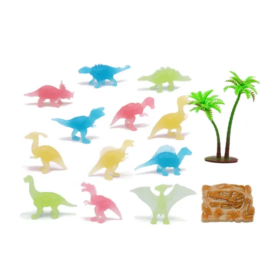 12 Pieces Chinese PVC Wild Animal Luminous Children Cheap Mini Dinosaur Figurines Models Toys Wholesale From China