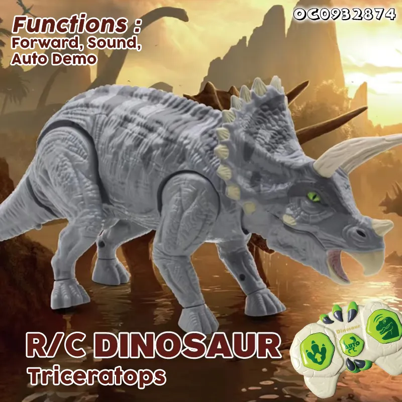 High Quality Realistic Remote Control Animal Model Simulation Walking RC Dinosaur Triceratops Toy with Sound for Kids Boys