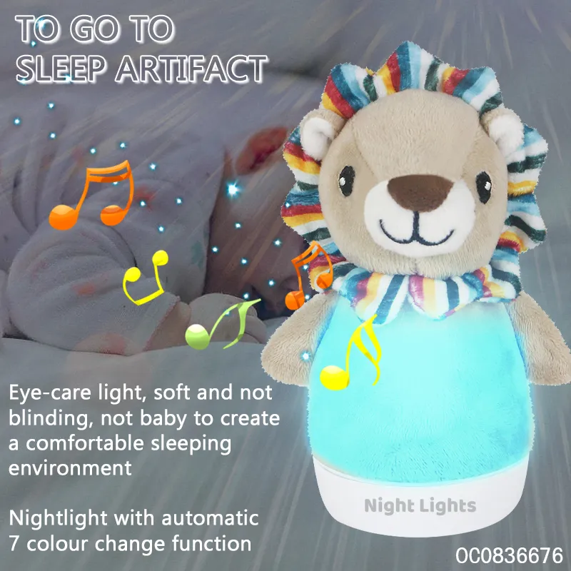 Wholesale Stuffed Music Animals Lion Night Lights Plush Toy for Baby Kids