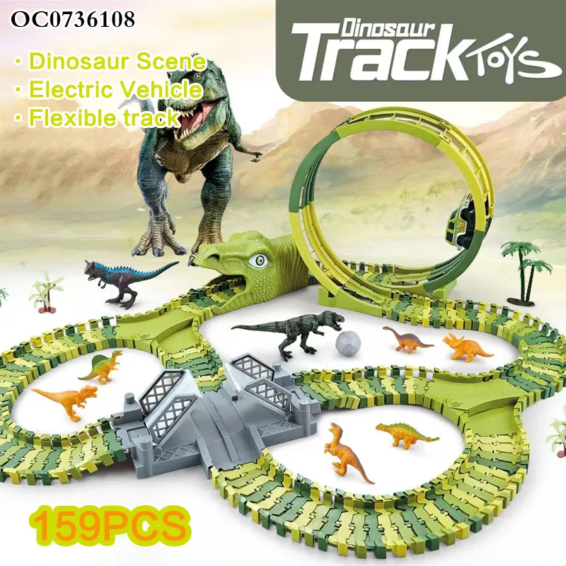 Best Selling Dinosaur Theme Racetrack Electric Railway Flexible Electric Race Track Car Toy
