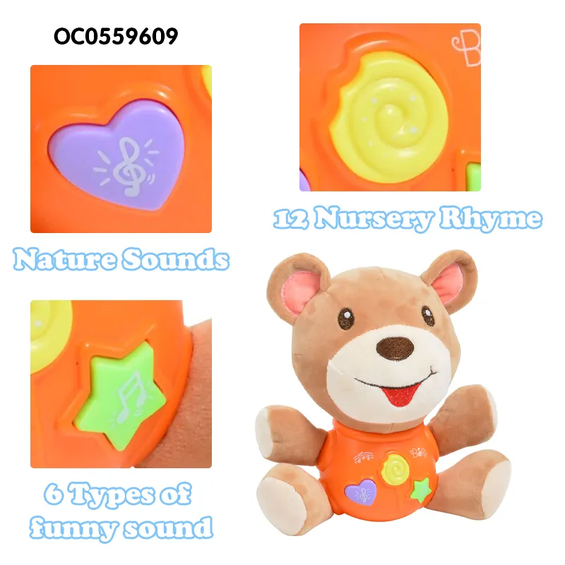 Wholesale Baby Sensory Stuffed Soft Plush Bear Animal Baby Toys with Music Light