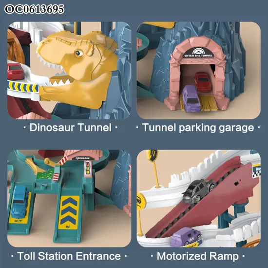 High Quality Kid Pretend Play Dinosaur Winding Mountain Highway Track Car Educational Game Set DIY Dinosaur Rail Parking Lot Toy
