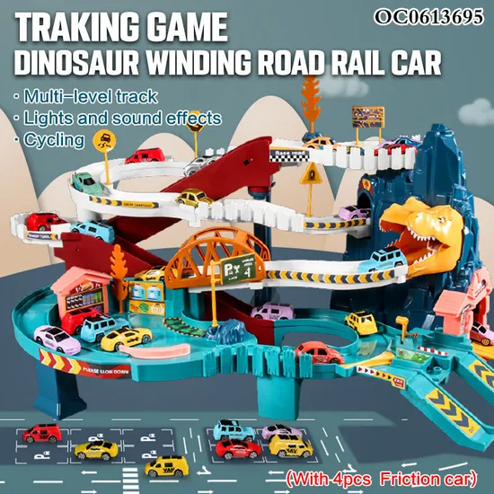 High Quality Kid Pretend Play Dinosaur Winding Mountain Highway Track Car Educational Game Set DIY Dinosaur Rail Parking Lot Toy