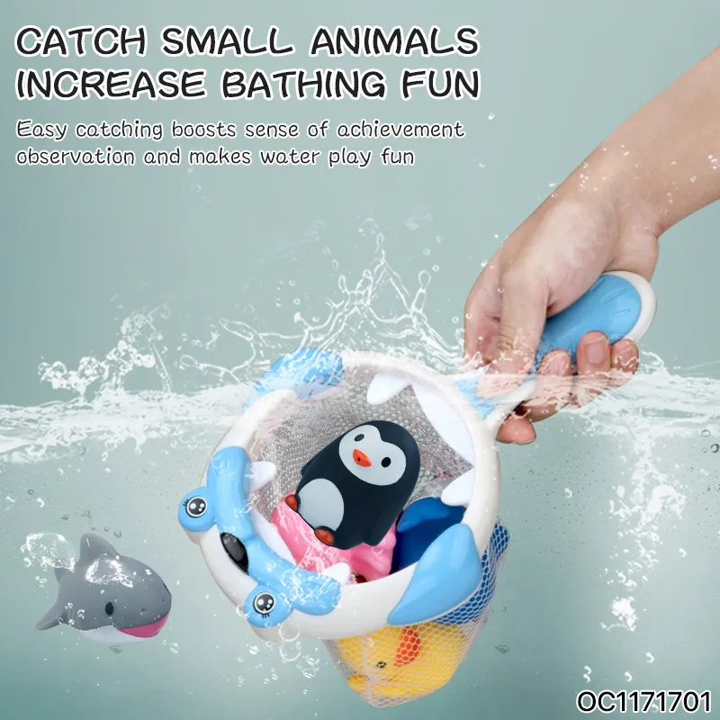 Wholesale Summer Montessori Rubber Cartoon Sea Animal Figure Custom Bath Fishing Water Gift Bath Toy for Kids