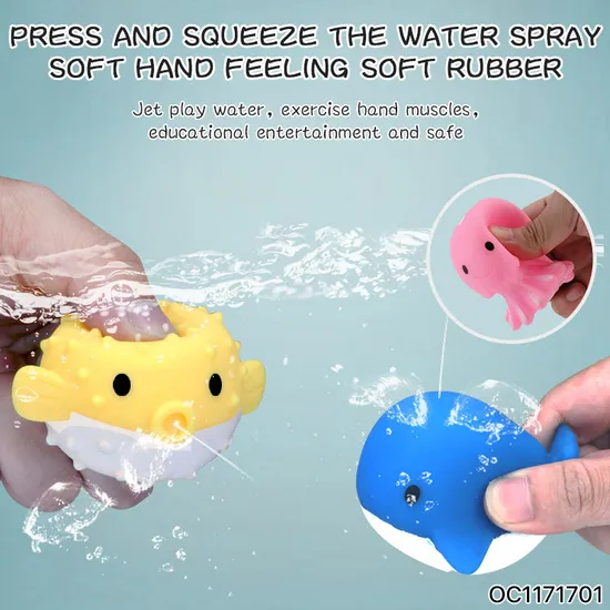 Wholesale Summer Montessori Rubber Cartoon Sea Animal Figure Custom Bath Fishing Water Gift Bath Toy for Kids