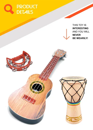 Chinese Kids Band Games Hand Drum Guitar Rattle All Musical Instruments Toy
