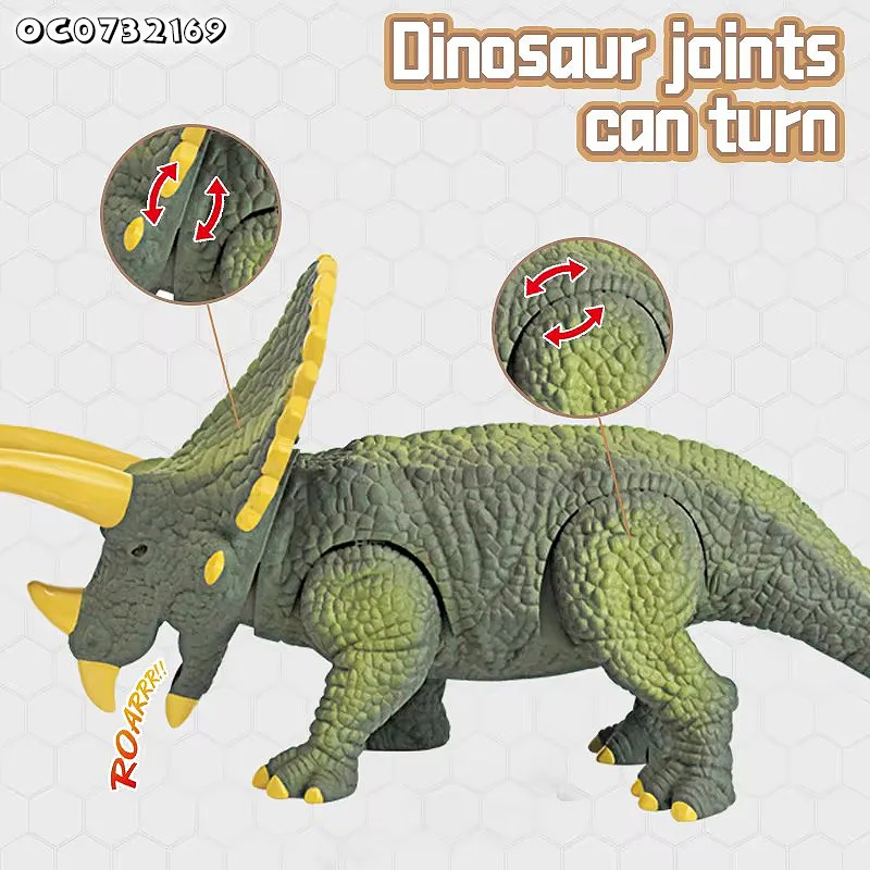 New Arrival Realistic Like Animals Movable Joint Walking Triceratops China Wholesale B O Dinosaur Toy with Light Sound for Children