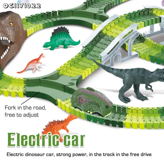 Dinosaur Theme Electric Toy Cars Train Set for Kids with 266PCS Assemble Flexible Multiple Tracks Games Toy with Liqht and Music