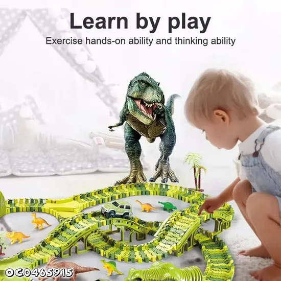 Gift Items Green Electric Dinosaur Truck Car Toy Race Multiple Track Assembly Game with PVC Dinosaur Model Toy for Boys