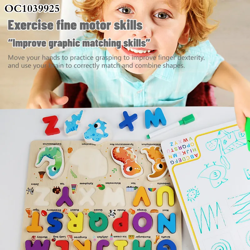 3D Cute Cartoon Animal ABC Wooden Jigsaw Puzzle Creative Cognitive Educational Toy for Preschool Made in China