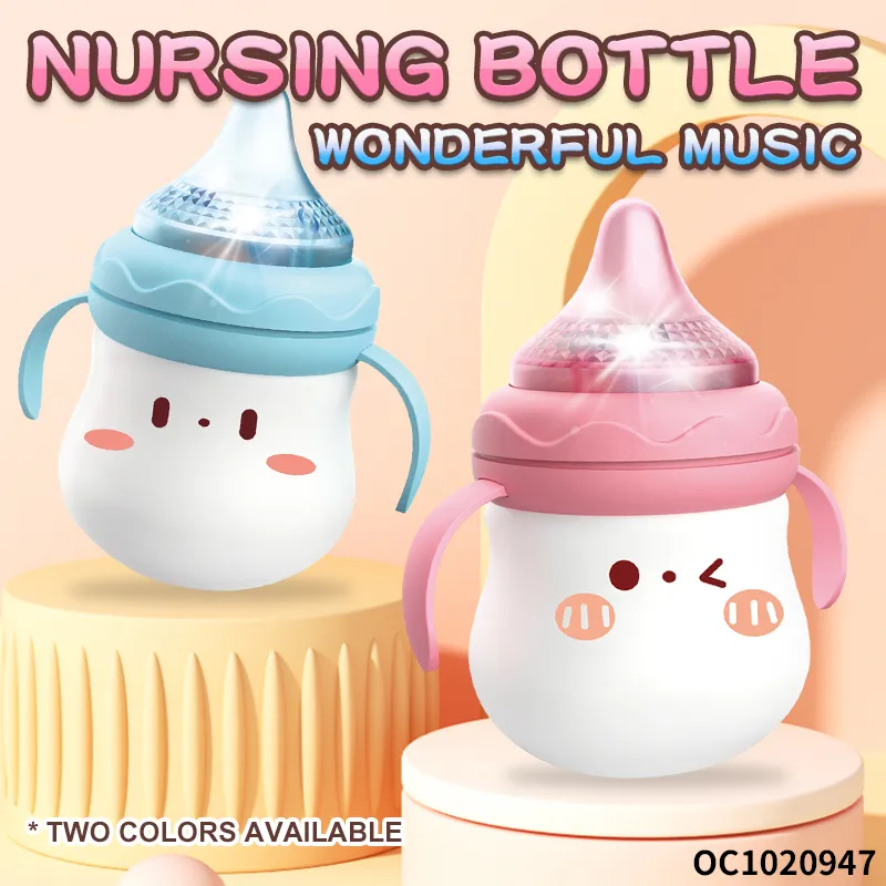 Cartoon Nursing Bottle Design Baby Rattle Plastic Electric Montessori Sensory Toys with Light up and Music