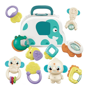 Noise Maker Sensory Toys Soft Ring Rattles for Babies Soft Toy 0 to 12 Months Toy with Elephant Storage Box