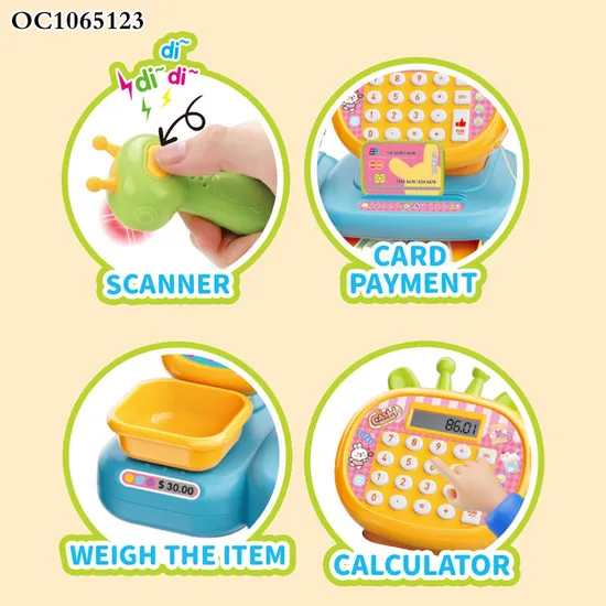 Shopping Game Toys Supermarket Pretend Play Checkout Checking Counter Kitchen Set Toy for Kids with Fruit Accessories