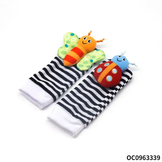 Infant Gift Early Educational Soft Plush Stuffed Toddler 3D Animal Baby Sock with Sensory Rattle Toy for Newborn Hand Wrist Foot