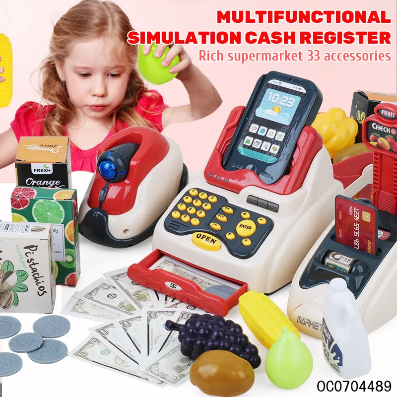 Plastic Pretend Play Home Big Supermarket Electronic Kids Cash Register Toys