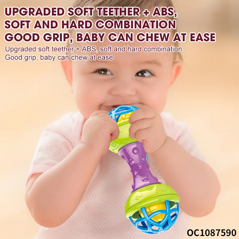Wholesale Sensory Toy Infant Toddler Chewable Handheld Toys Silicone Rattle Plastic Baby Teether Toy