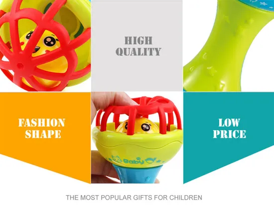 18 Months Old Newborn Shaking Jingle Stick Toy Baby Soft Drum Rattles Toy with Bell