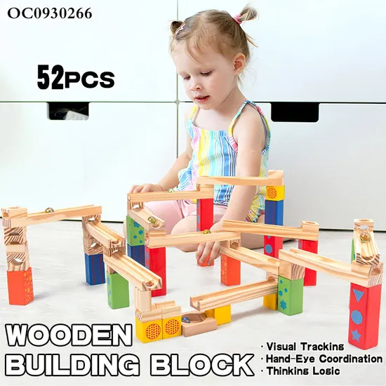 Wholesale Montessori Educational Wooden DIY Marble Run Track Ball Building Block Toy