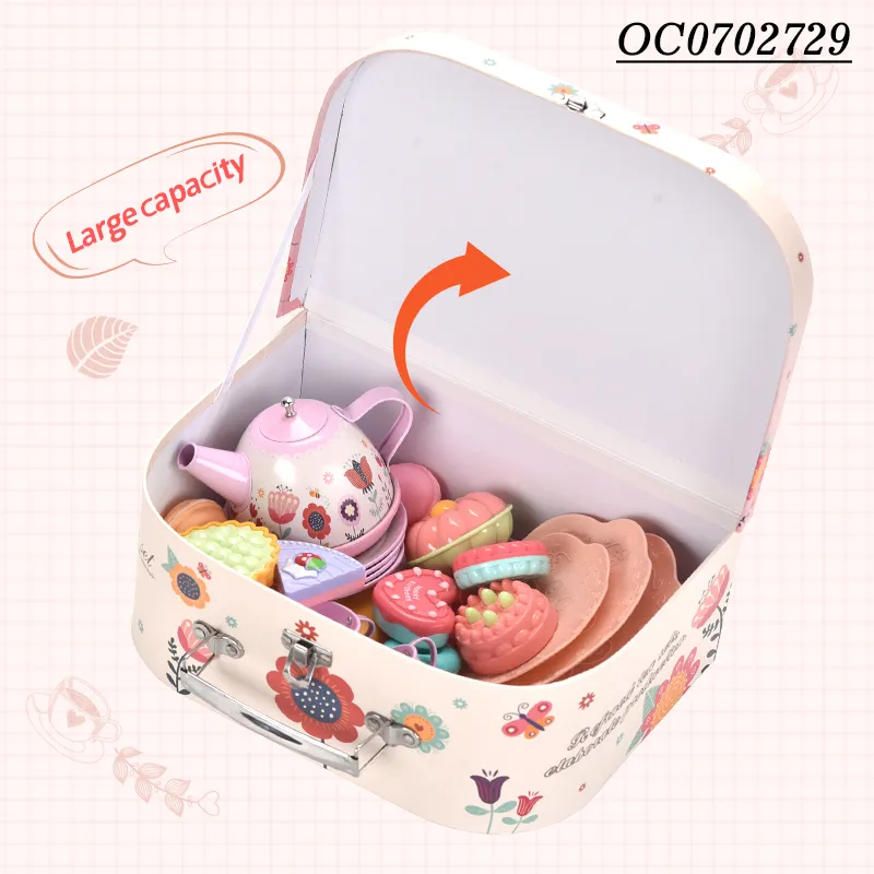 Wholesale Tableware Food Children Play Afternoon Tea Pink Plastic Kitchen Pretend Toy Set