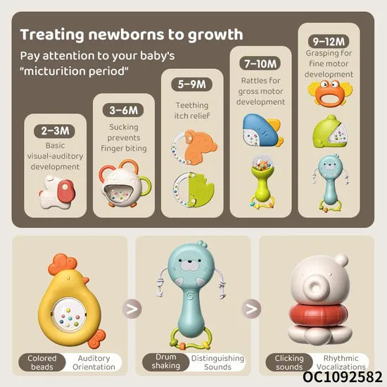 Wholesale Teether Lovely Animal Shape Hand Toys Baby Silicone Rattle Montessori Rattle Set Toy