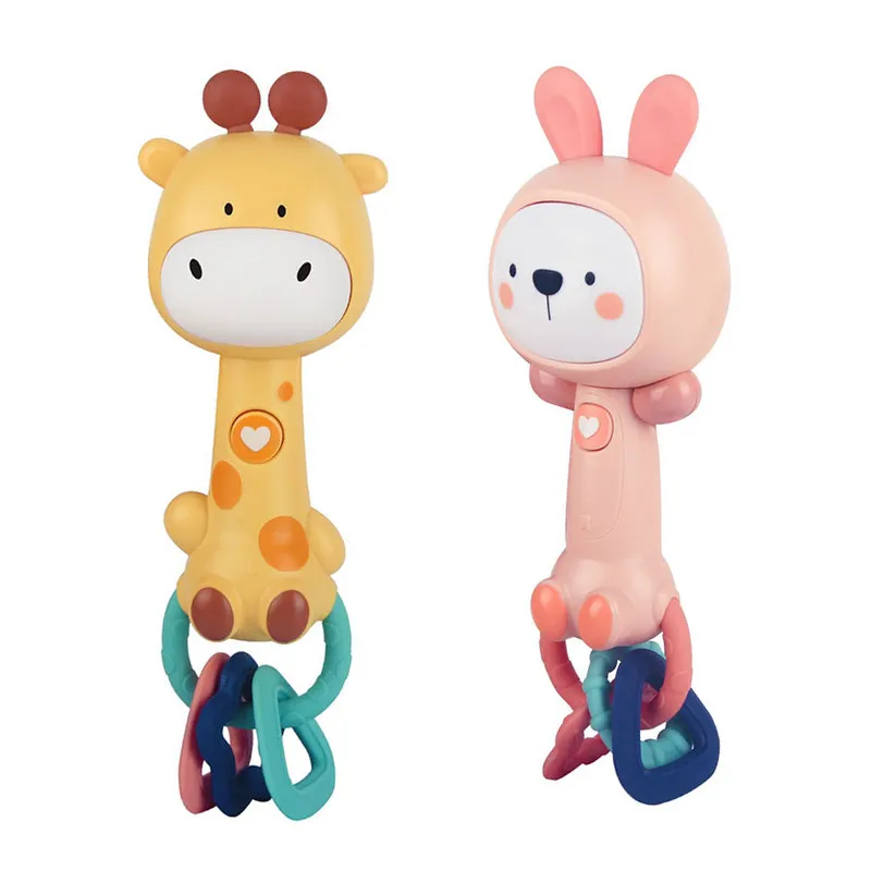 Wholesale Musical Cartoon Giraffe Plastic Baby Chew Toy Teether Music Sensory Rattle Sleeping Toy