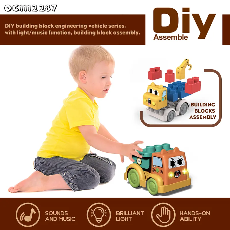 Wholesale Lighted up Creative Montessory Plastic Building Blocks Truck Model Toy for Kids