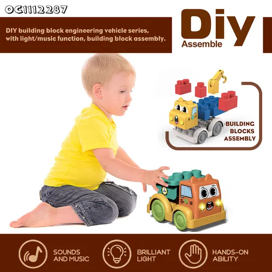 Wholesale Lighted up Creative Montessory Plastic Building Blocks Truck Model Toy for Kids