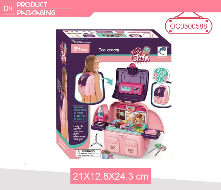 Wholesale Little 2 in 1 Backpack Children's Plastic Pretend Mini Kitchen Sets Toys