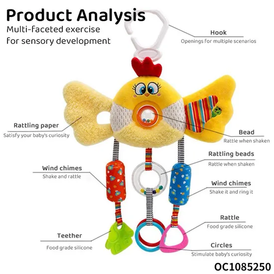 Cartoon Chick Custom Decorative Mobile Crib Hanging Rattle Plastic Hook Plush Doll Soft Toy Plastic Baby Soothing Toys