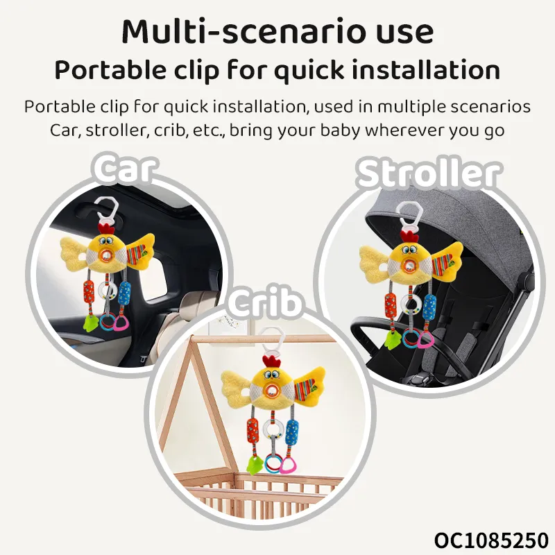Cartoon Chick Custom Decorative Mobile Crib Hanging Rattle Plastic Hook Plush Doll Soft Toy Plastic Baby Soothing Toys