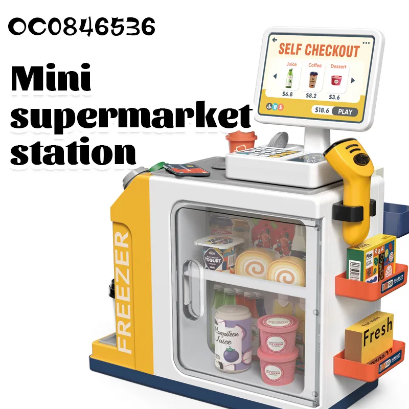 Small Children Games Home Supermarket Play Set Toy with Live Scanner POS Machine Cash Register Toy for Grocery Store