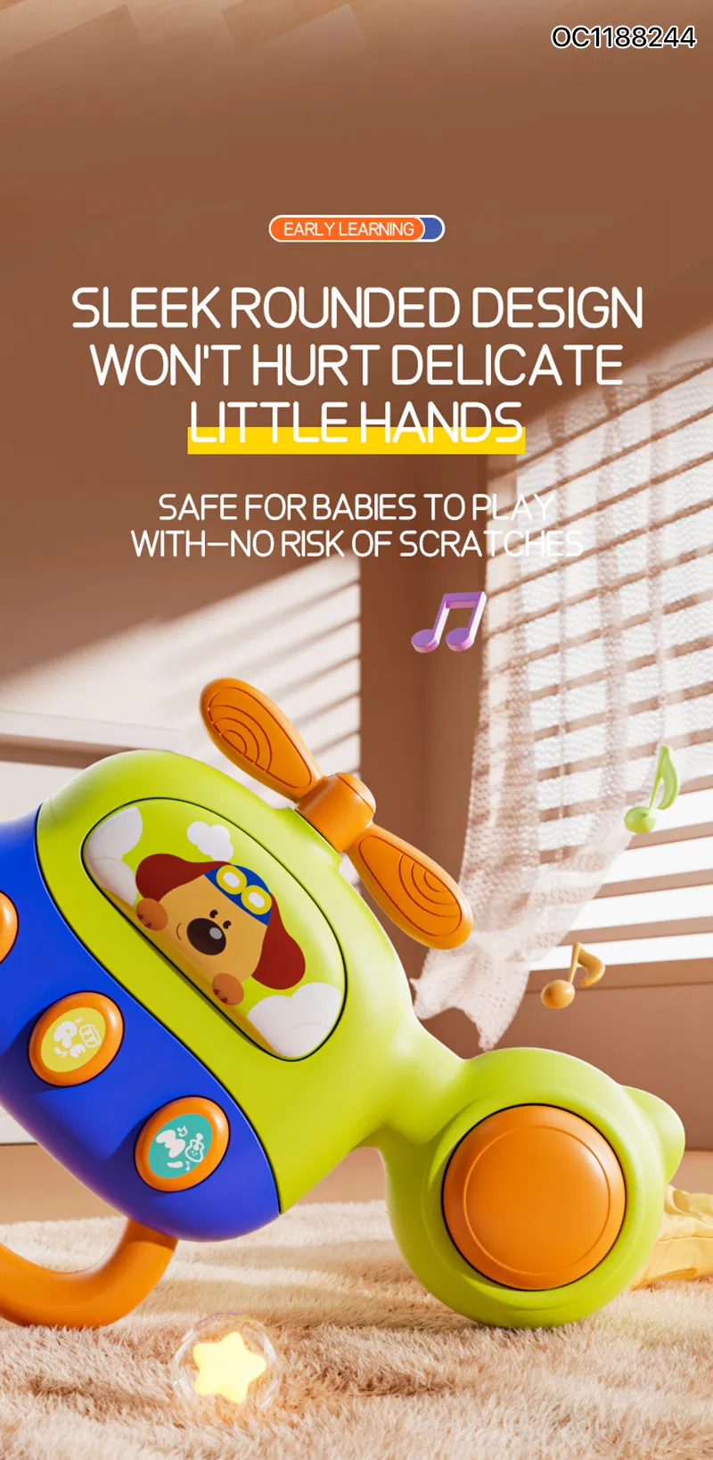 Educational Learning Toy Montessori Grasping Hand Bell Kids Toy Customized Non Toxic Plastic Baby Rattle Set Toys with Music