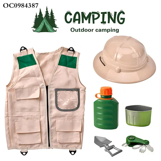 4in1 Knife Kettle Mugs Spatulas Outdoor Children's Game Camping Vest Helmets Tools Toy for Kids Pretend Play