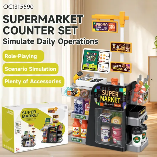 Children Role Play Game Educational Simulation Cashier Toys Equipment Pretend Play Indoor Playground Supermarket Toy with Food