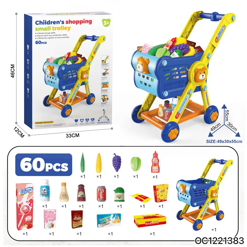 Wholesale Simulation Plastic Fruit and Vegetable Supermarket Accessories Pretend Toy Shopping Cart Toy