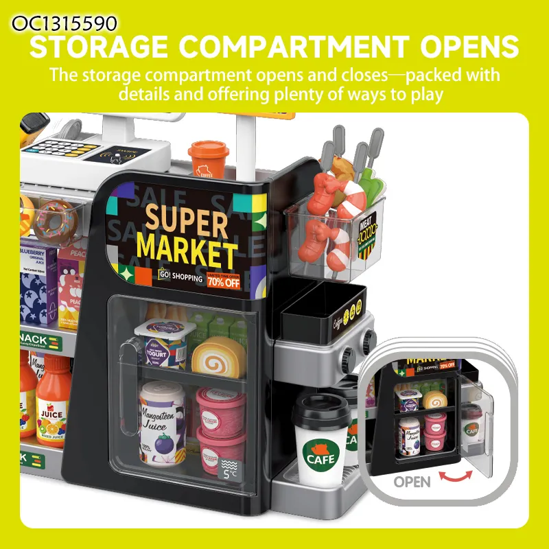 Children Role Play Game Educational Simulation Cashier Toys Equipment Pretend Play Indoor Playground Supermarket Toy with Food